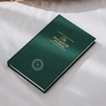 The Five Minute Journal, front cover in green, showing logo placement