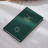 The Five Minute Journal, front cover in green, showing logo placement