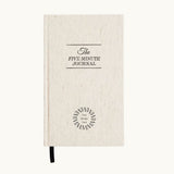 The Five Minute Journal, front cover in oat, showing logo placement