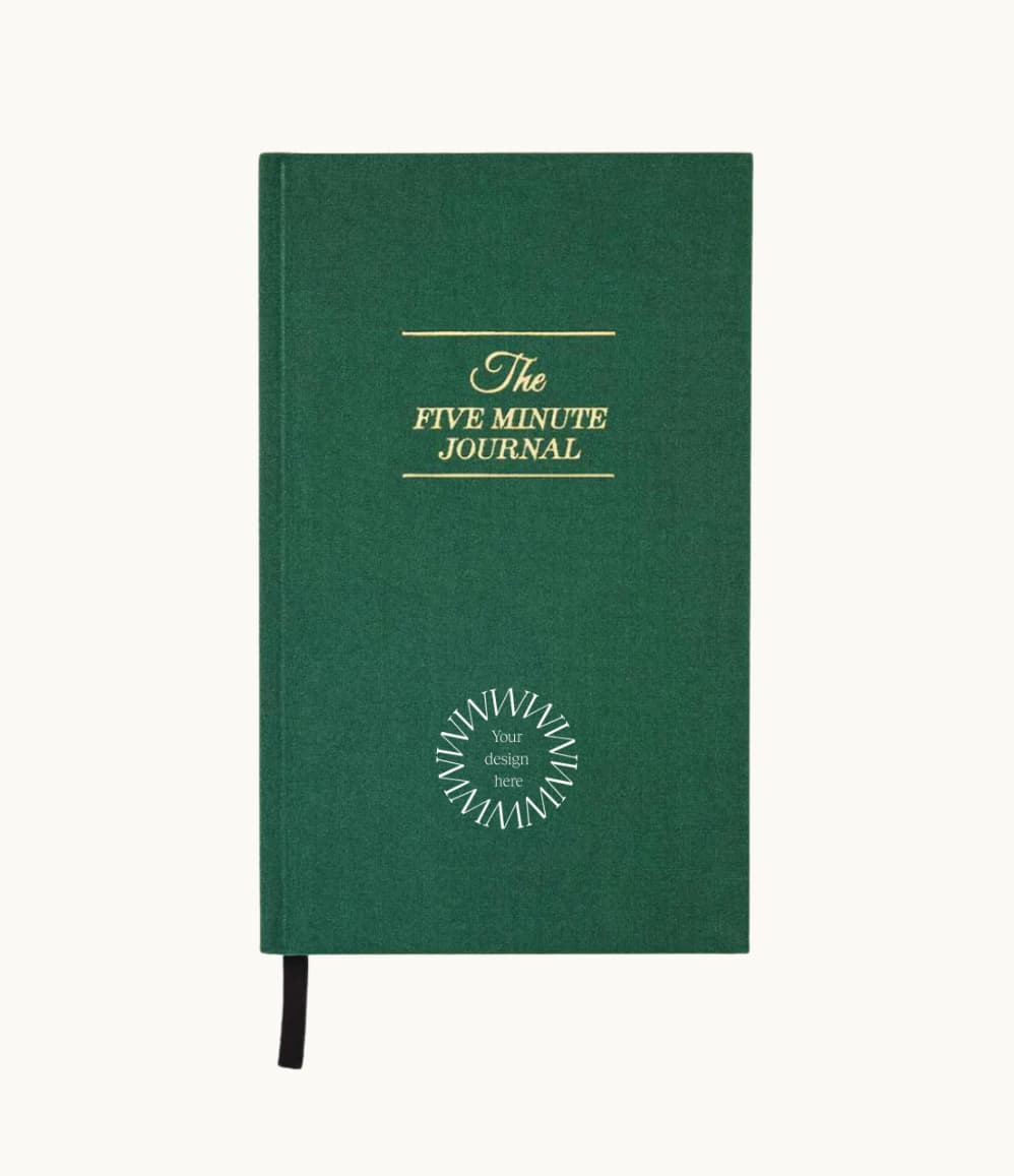 Green Five Minute Journal printed on FSC certified paper, personalised corporate wellness gift