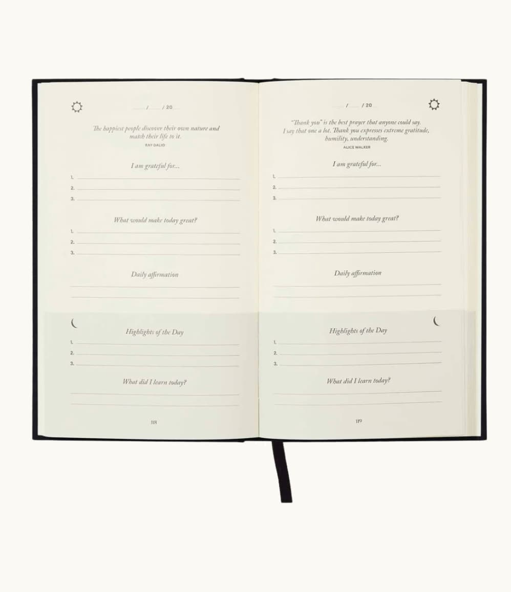 The Five Minute Journal, inside pages i am  grateful for 