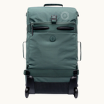 Foldable travel bag with wheels in sage green. Recycled rPET eco friendly corporate gifts for clients and employees