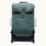 Foldable travel bag with wheels in sage green. Recycled rPET eco friendly corporate gifts for clients and employees