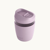 pink Reusable Glass Coffee Cup showing Lid detail for eco swag