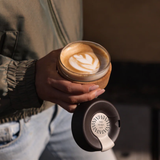 Sustainable eco merchandise glass cup with customisable cork band for logo branding