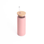 pink NUOC glass tumbler 450ml with lid and straw, sustainable branded merchandise, eco-friendly swag and corporate event giveaway