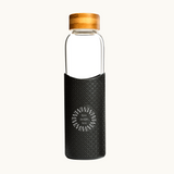 Leakproof 550ml glass water bottle in black recyclable corporate gifting swag