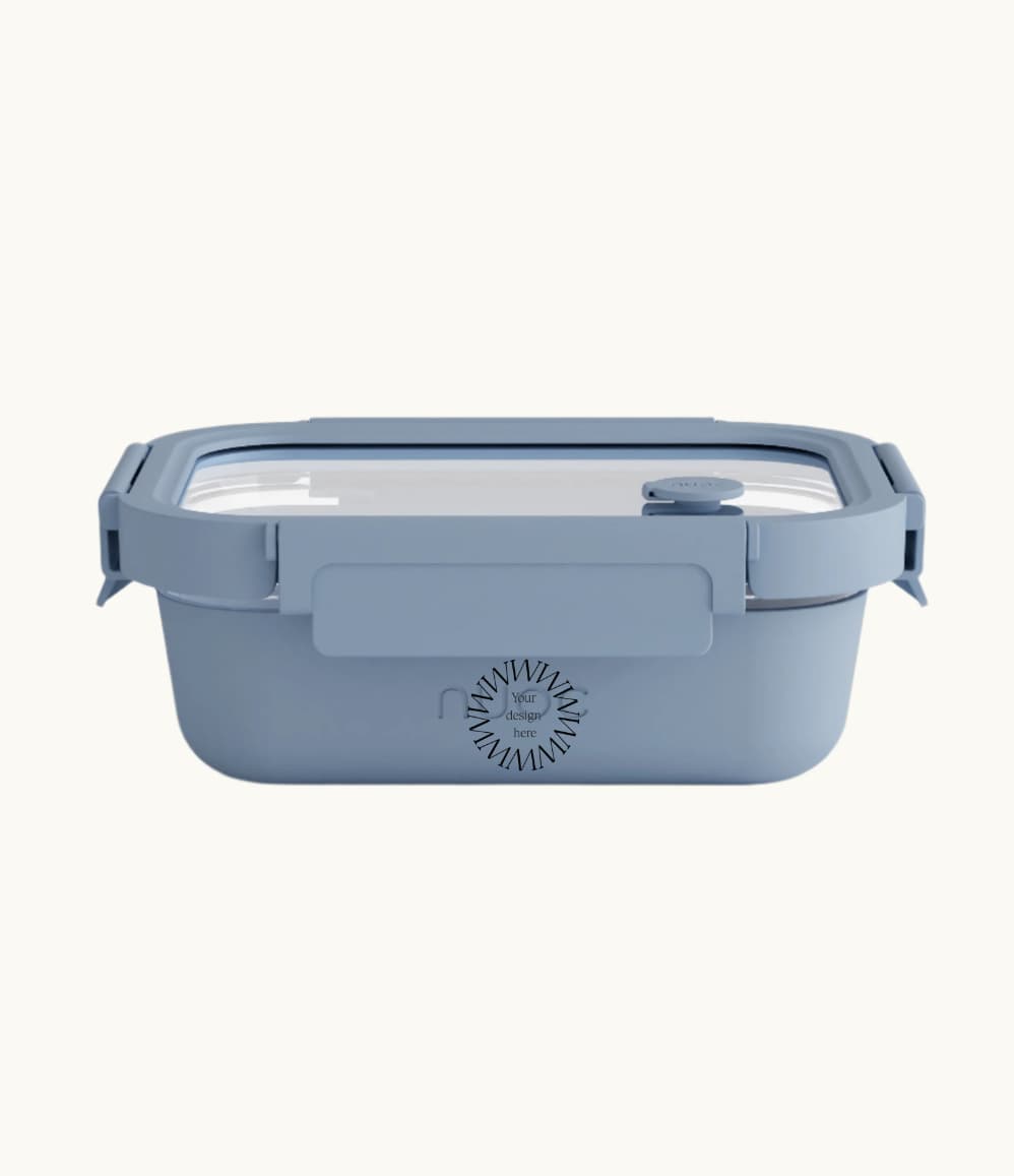 Glass Airtight Lunch Box in blue, showing logo placement
