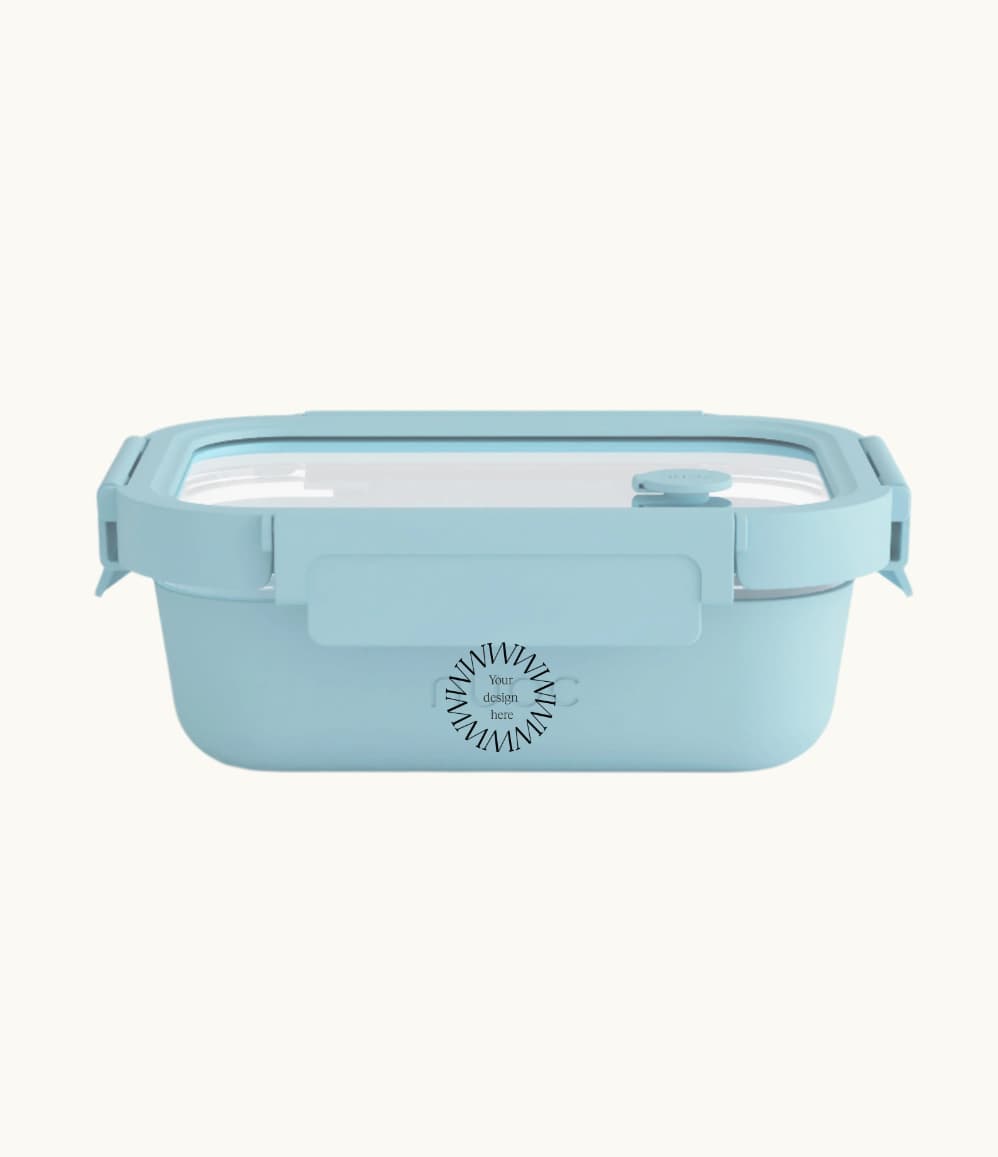 Glass Airtight Lunch Box in sky blue, showing logo placement