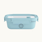 Glass Airtight Lunch Box in sky blue, showing logo placement
