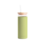Glass Tumbler with Straw 450ml in green, showing logo placement