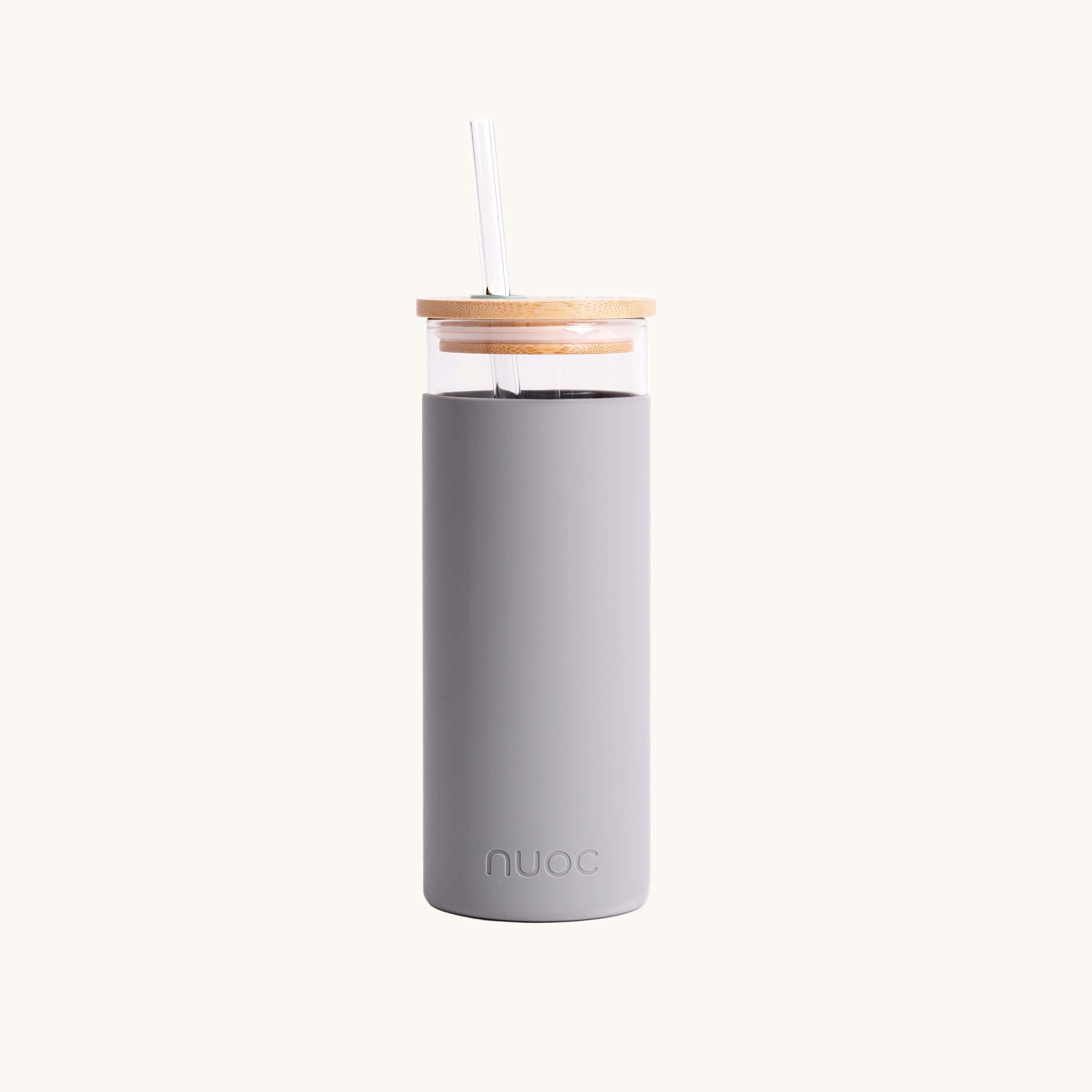 Glass Tumbler with Straw 450ml in grey, showing logo placement