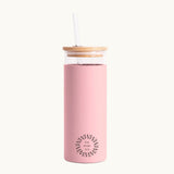 Glass Tumbler with Straw 450ml in pink, showing logo placement