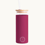 Glass Tumbler with Straw 450ml in raspberry, showing logo placement