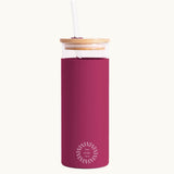 Glass Tumbler with Straw 450ml in raspberry, showing logo placement