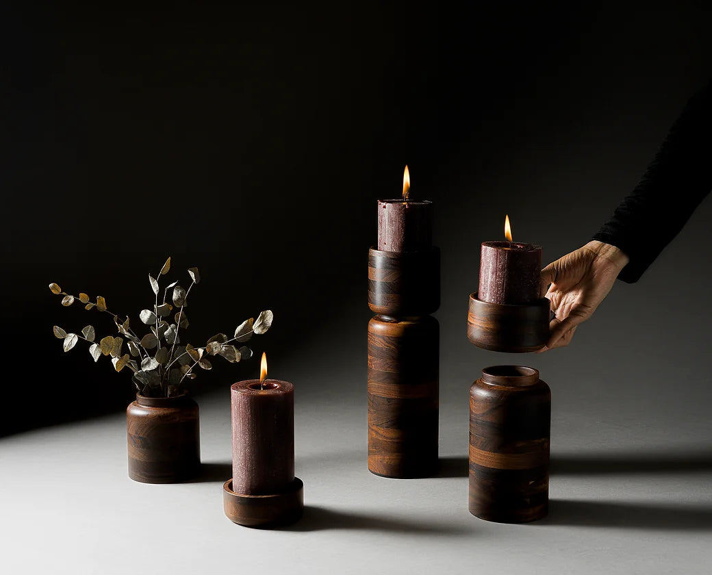 Granadillo wooden candle holder set handcrafted Guatemala premium corporate gift brand activation UK