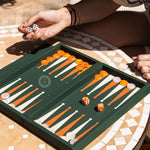 Green Booklet Leather Backgammon Set in genuine leather