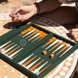 Green Booklet Leather Backgammon Set in genuine leather