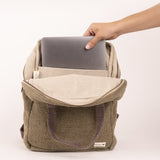 green hemp laptop backpack, premium sustainable merch for events and team engagement