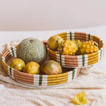 Handwoven fique tray with colourful weave, for office interiors and event styling