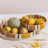 Handwoven fique tray with colourful weave, for office interiors and event styling