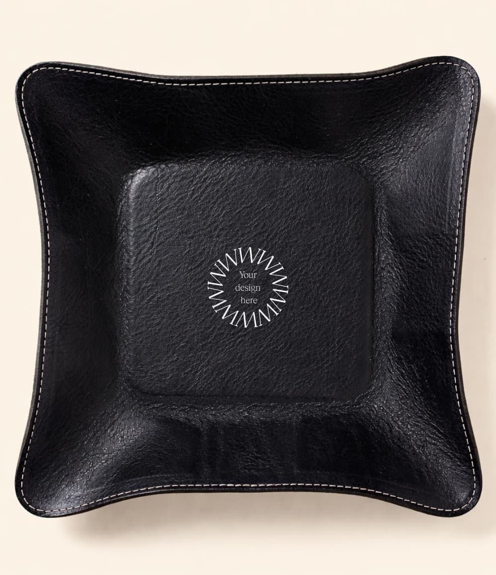 Leather Travel Valet Tray in black, showing logo placement