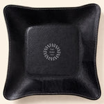Leather Travel Valet Tray in black, showing logo placement