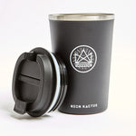 Insulated Coffee Tumbler in black, showing logo placement