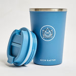 Insulated Coffee Tumbler in blue, showing logo placement