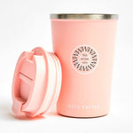 Insulated Coffee Tumbler in pink, showing logo placement