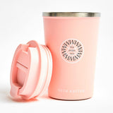 Insulated Coffee Tumbler in pink, showing logo placement