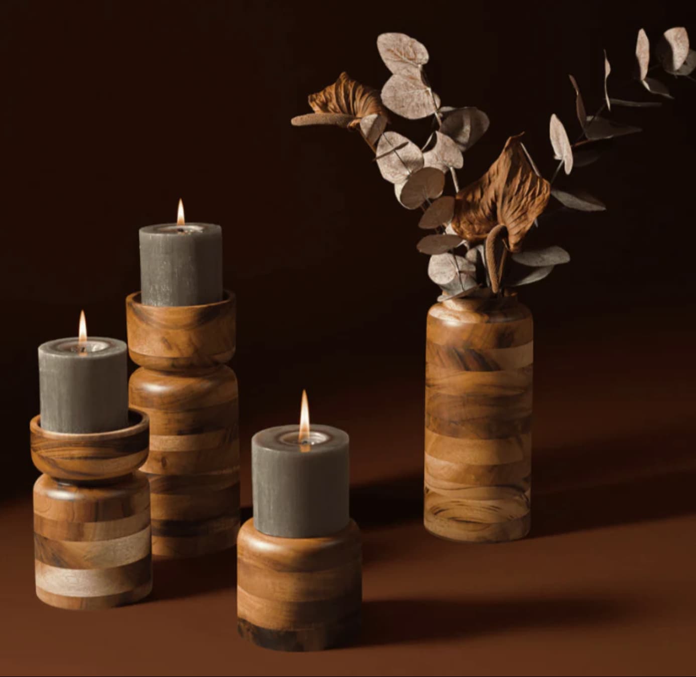 Jobillo wooden candle holder set handcrafted Guatemala personalised corporate gift executives UK