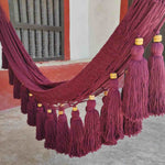Handwoven king size cotton hammock in burgundy, retirement gift