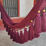 Handwoven king size cotton hammock in burgundy, retirement gift