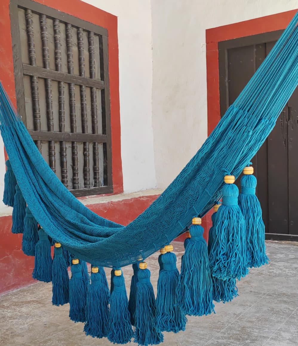 Handwoven king size cotton hammock with tassels, retirement gift