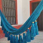 Handwoven king size cotton hammock with tassels, retirement gift