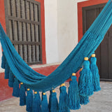 Handwoven king size cotton hammock with tassels, retirement gift