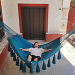 Handwoven king size cotton hammock with tassels detail, retirement gift