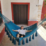Handwoven king size cotton hammock with tassels detail, retirement gift