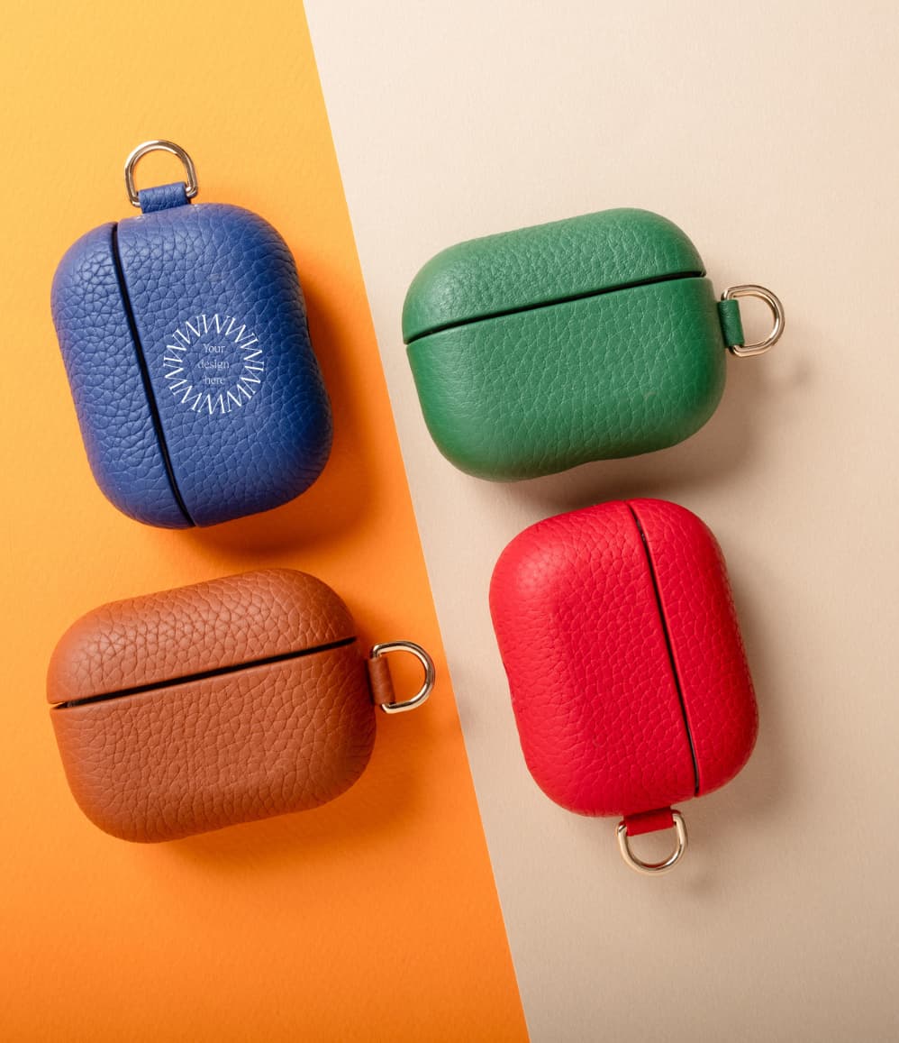 	Leather AirPods Case with 'personalise with your logo' message