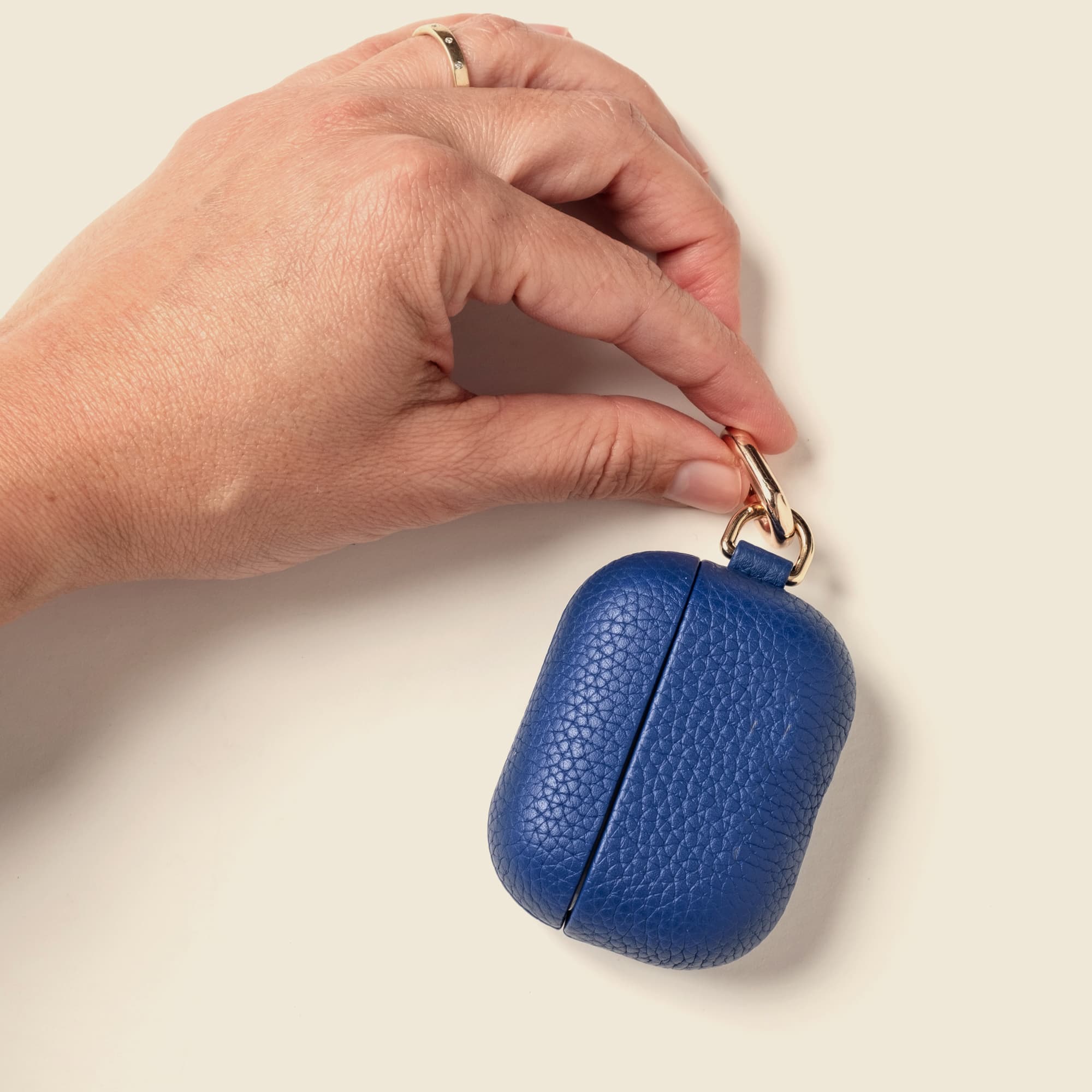 Blue personalised leather AirPods case premium corporate gift executive gifting brand activation