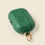Leather AirPods Case in green with 'Your design here' message
