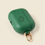 Leather AirPods Case in green with 'Your design here' message