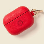 Leather AirPods Case in red with 'Your design here' message