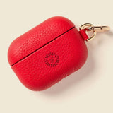 Leather AirPods Case in red with 'Your design here' message