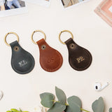 Leather AirTag holder keyrings, monogrammed