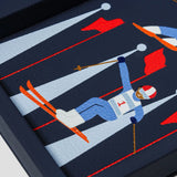 Close-up of the Ski Edition luxury leather backgammon set, highlighting the handcrafted leather and alpine skiing design.