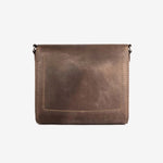 Leather crossbody bag with adjustable shoulder strap, branded corporate gift for executive gifting and hand-stitched by artisans. Fairtrade