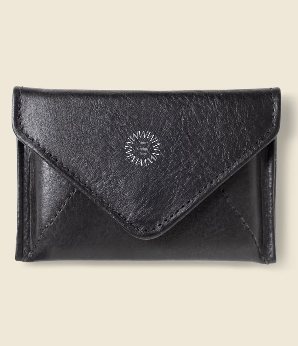 Leather Envelope RFID Wallet in black, showing logo placement