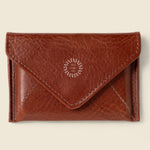 Leather Envelope RFID Wallet in brown showing logo placement
